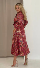 Load image into Gallery viewer, Isabella Foiled Print Tie Front Midi Dress Pink