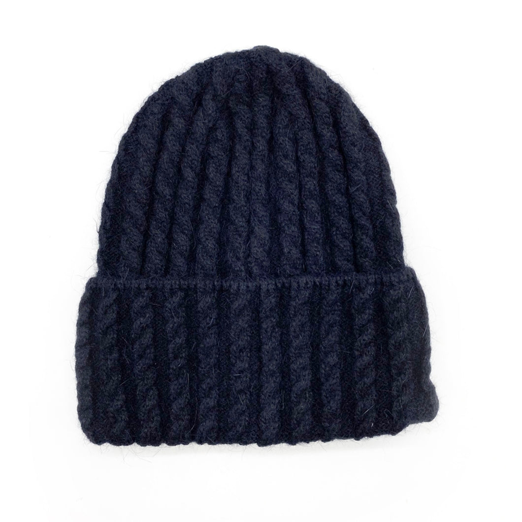 Black Soft Cable Knit Beanie Hat