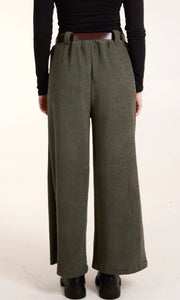 KHAKI RIB KNIT STRAIGHT LEG BELTED TROUSER