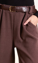 Load image into Gallery viewer, CHOCOLATE  RIB KNIT STRAIGHT LEG BELTED TROUSER