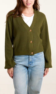 KHAKI V-NECK KNIT CARDIGAN