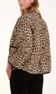 LEOPARD COLLARLESS QUILTED JACKET