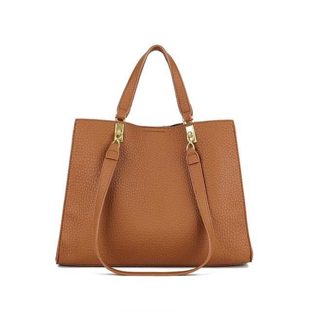 Tan Two Handle Hand Bag