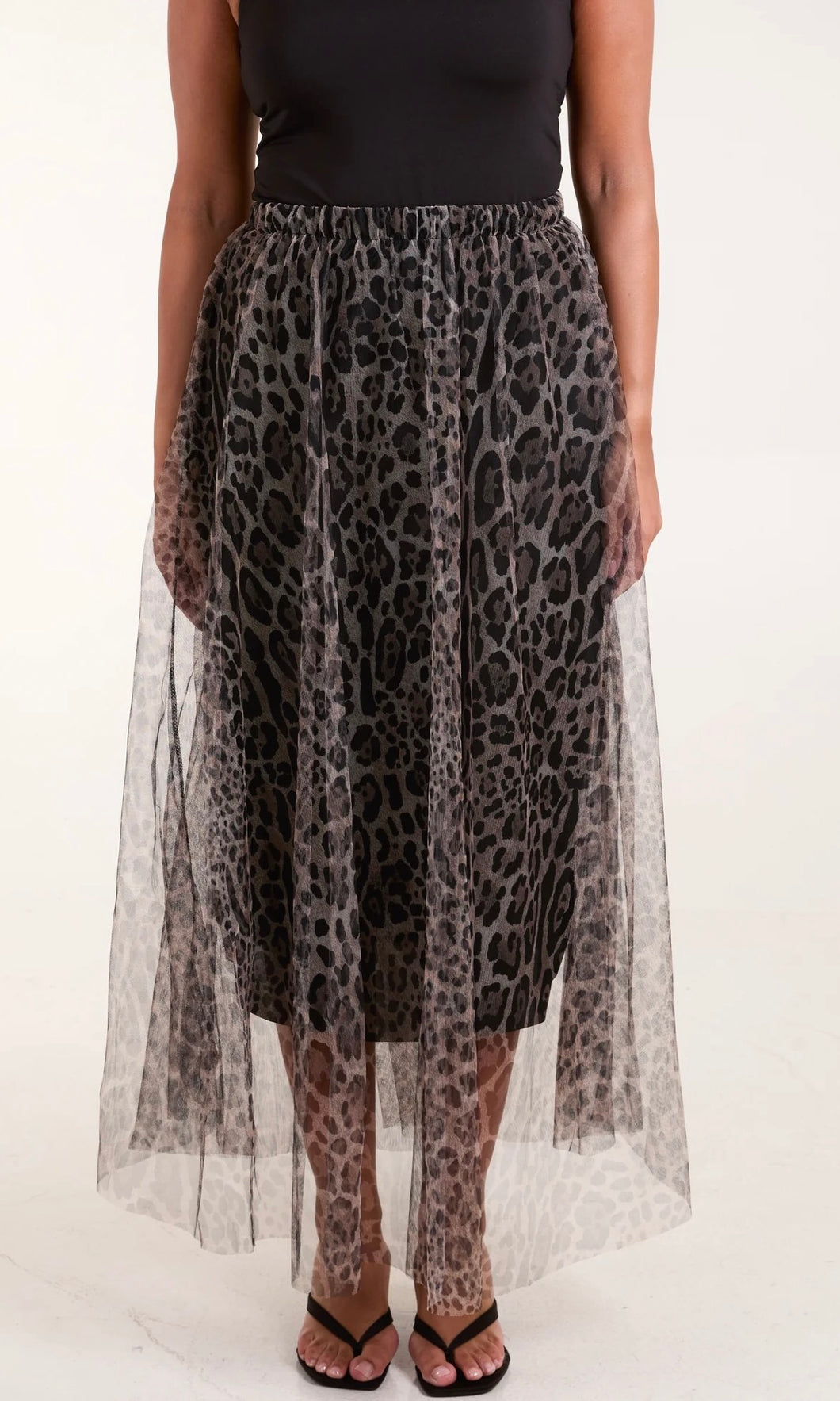 LEOPARD PRINT MESH MAXI SKIRT