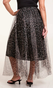 LEOPARD PRINT MESH MAXI SKIRT