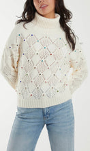 Load image into Gallery viewer, ROLL NECK RAINBOW DIAMANTE POINTELLE JUMPER