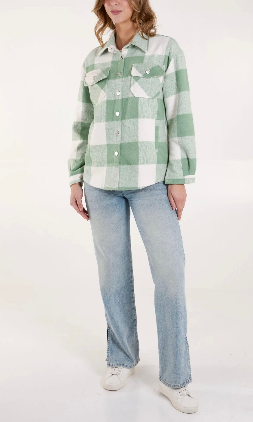 SAGE GREEN CHECK BUTTON POCKET SHACKET