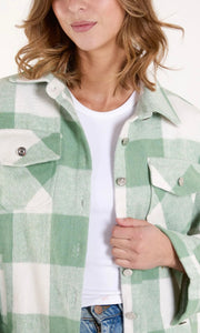 SAGE GREEN CHECK BUTTON POCKET SHACKET