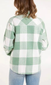 SAGE GREEN CHECK BUTTON POCKET SHACKET