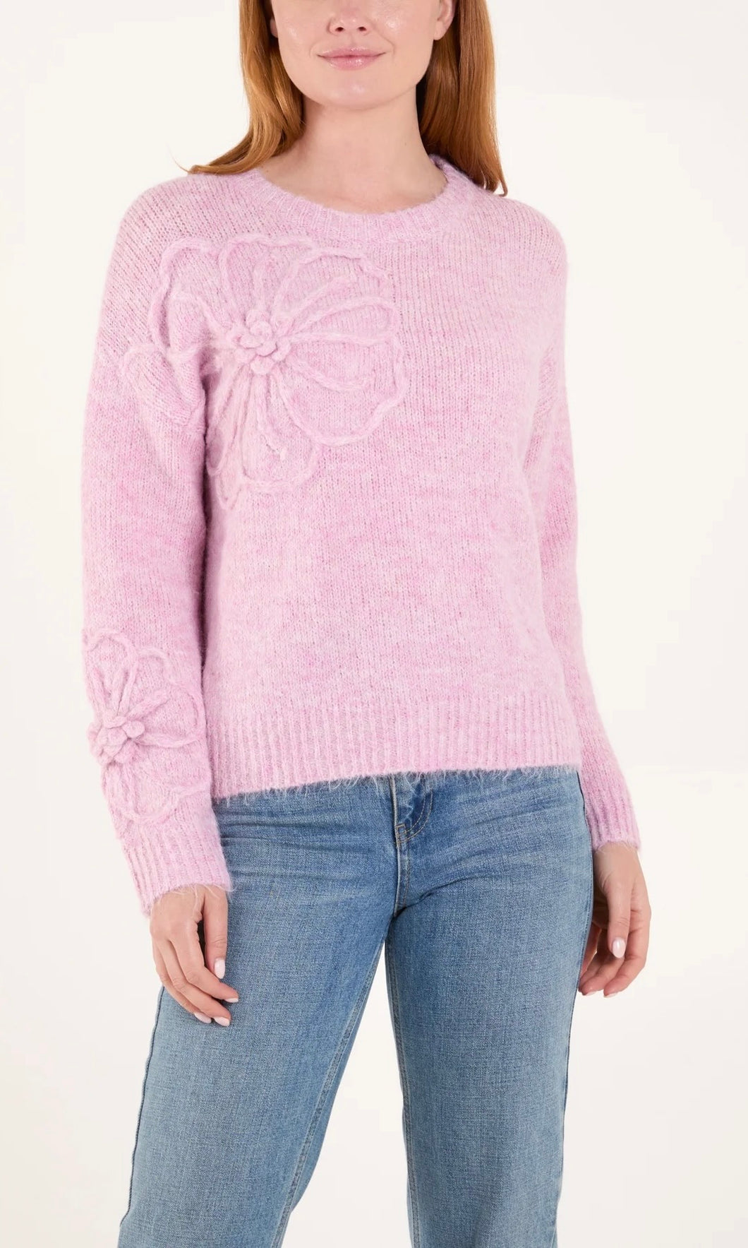 PINK EMBROIDERED FLOWER KNIT JUMPER