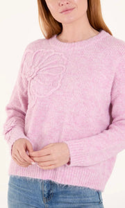 PINK EMBROIDERED FLOWER KNIT JUMPER