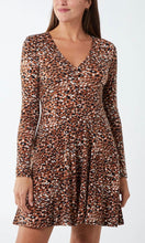 Load image into Gallery viewer, ANIMAL PRINT BUTTON FRONT FIT &amp; FLARE DRESS