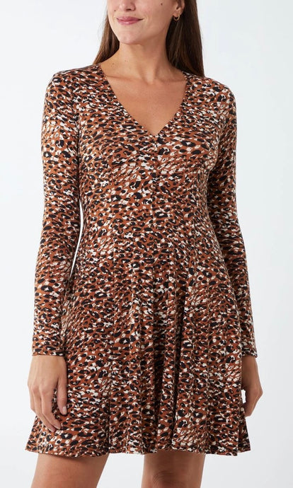 ANIMAL PRINT BUTTON FRONT FIT & FLARE DRESS