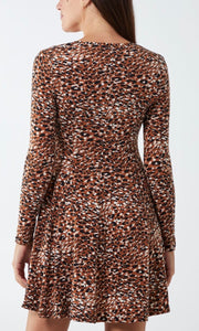 ANIMAL PRINT BUTTON FRONT FIT & FLARE DRESS