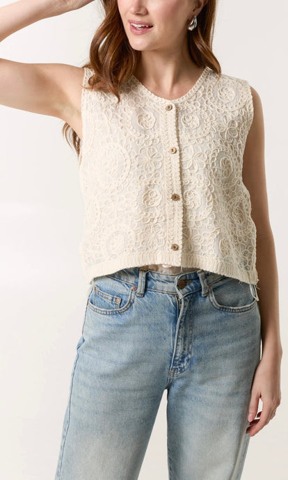 FLORAL CROCHET BUTTON-UP VEST