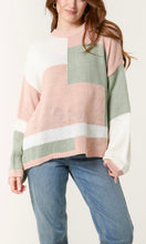 Load image into Gallery viewer, PINK AND SAGE COLOUR BLOCK KNIT JUMPER