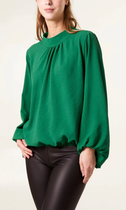 JADE HIGH NECK PUFFBALL SLEEVE BLOUSE