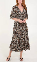 Load image into Gallery viewer, LEOPARD PRINT V-NECK SHIRRED WAIST MIDI DRESS