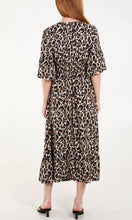 Load image into Gallery viewer, LEOPARD PRINT V-NECK SHIRRED WAIST MIDI DRESS