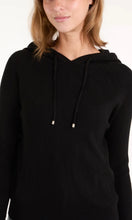 Load image into Gallery viewer, BLACK FINE RIBBED KNIT HOODED JUMPER