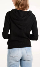 Load image into Gallery viewer, BLACK FINE RIBBED KNIT HOODED JUMPER