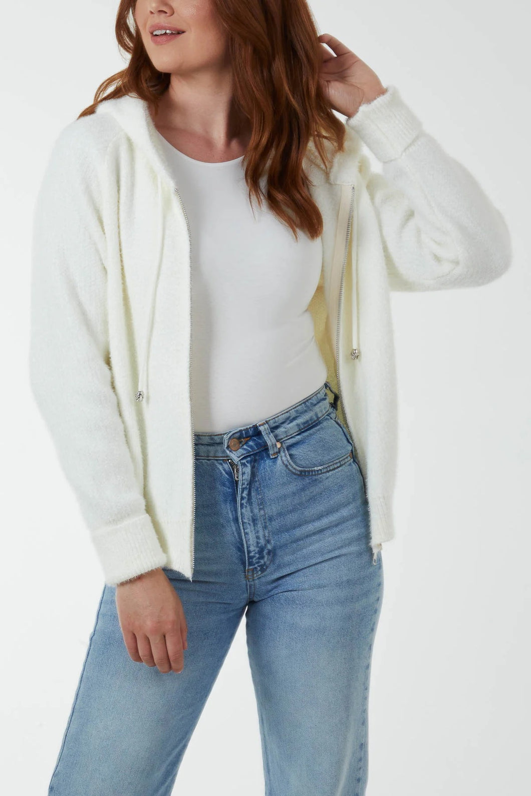 IVORY ZIP UP COSY HOODIE