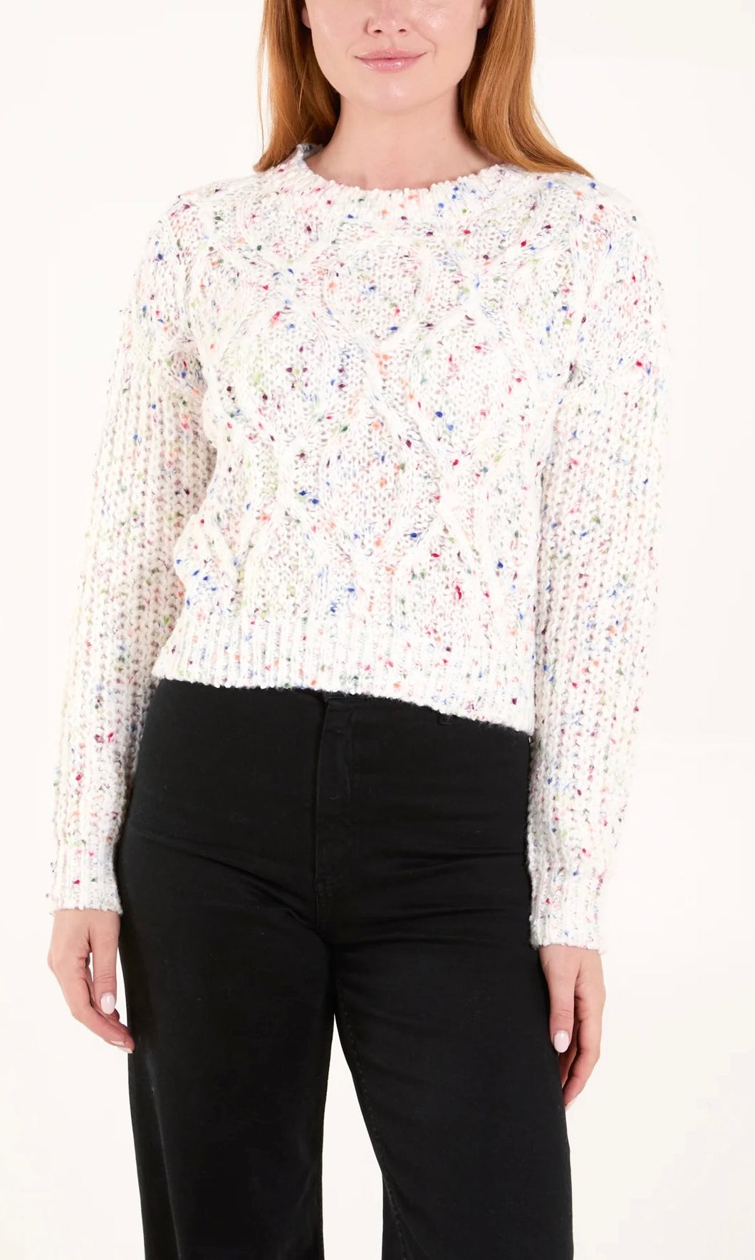 CREAM RAINBOW SPACE DYE BOUCLE KNIT CROPPED JUMPER