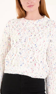 CREAM RAINBOW SPACE DYE BOUCLE KNIT CROPPED JUMPER