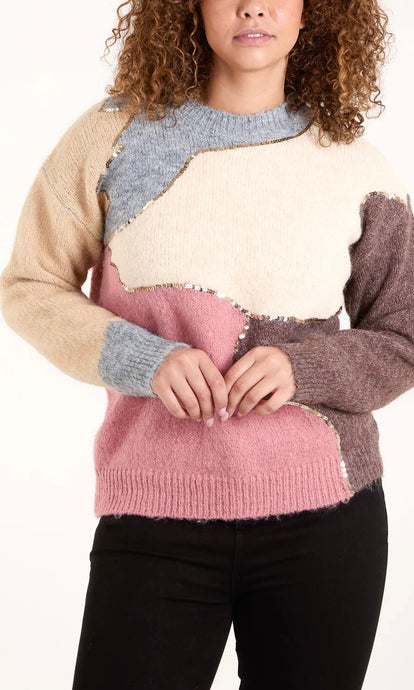 COLOURBLOCK SEQUIN DETAIL JUMPER