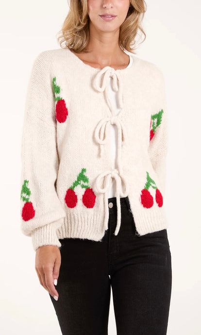 TIE FRONT CHERRY CARDIGAN