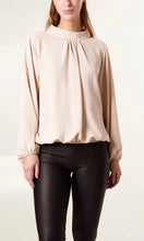 Load image into Gallery viewer, BEIGE HIGH NECK PUFFBALL SLEEVE BLOUSE