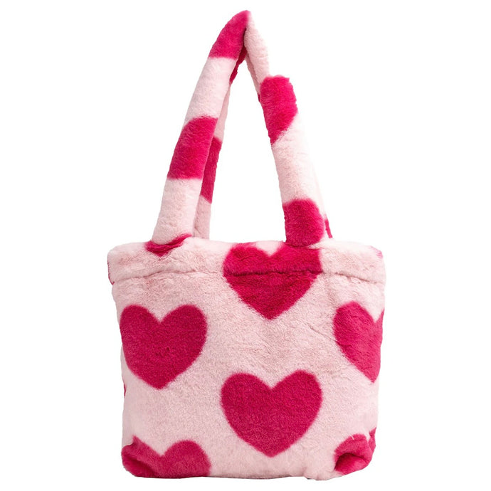 Heart Fur Tote Bag in Pink