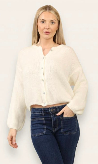 Round Neck Long Sleeve Mohair Cardigan