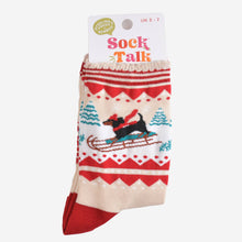 Load image into Gallery viewer, Women&#39;s Bamboo Socks - Cream/Red, Sausage Dog Sledge: UK 3-7 | EU 36-40 | US 5-9