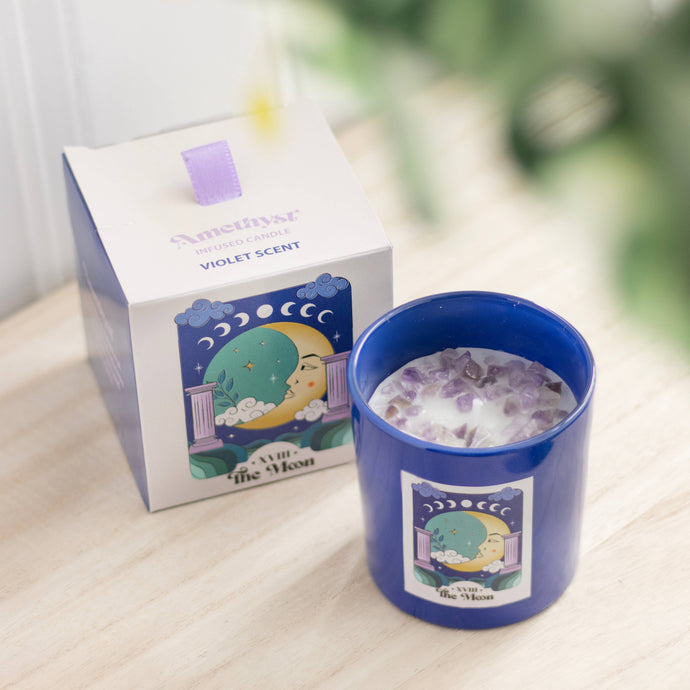 The Moon Amethyst Crystal Chip Candle