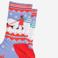 Load image into Gallery viewer, Women&#39;s Bamboo Socks - Blue/Red, Sausage Dog Walk: UK 3-7 | EU 36-40 | US 5-9