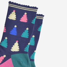 Load image into Gallery viewer, Women&#39;s Bamboo Socks - Navy Blue/Pink, Christmas Tree: UK 3-7 | EU 36-40 | US 5-9