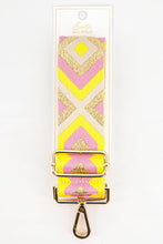 Load image into Gallery viewer, Woven Aztec Print Metallic Wide Bag Strap in Pink &amp; Yellow: One-size