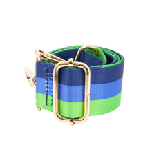 Load image into Gallery viewer, Bold Colour Triple Stripe Bag Strap in Blue &amp; Green: One-size