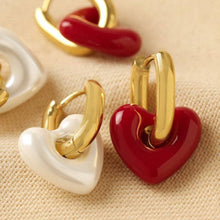 Load image into Gallery viewer, Pearl Resin Heart Huggie Hoop Earrings in Gold