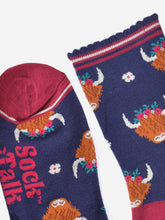 Load image into Gallery viewer, Women&#39;s Bamboo Socks - Navy/Burgundy, Winter Highland Cow: UK 3-7 | EU 36-40 | US 5-9