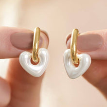 Load image into Gallery viewer, Pearl Resin Heart Huggie Hoop Earrings in Gold