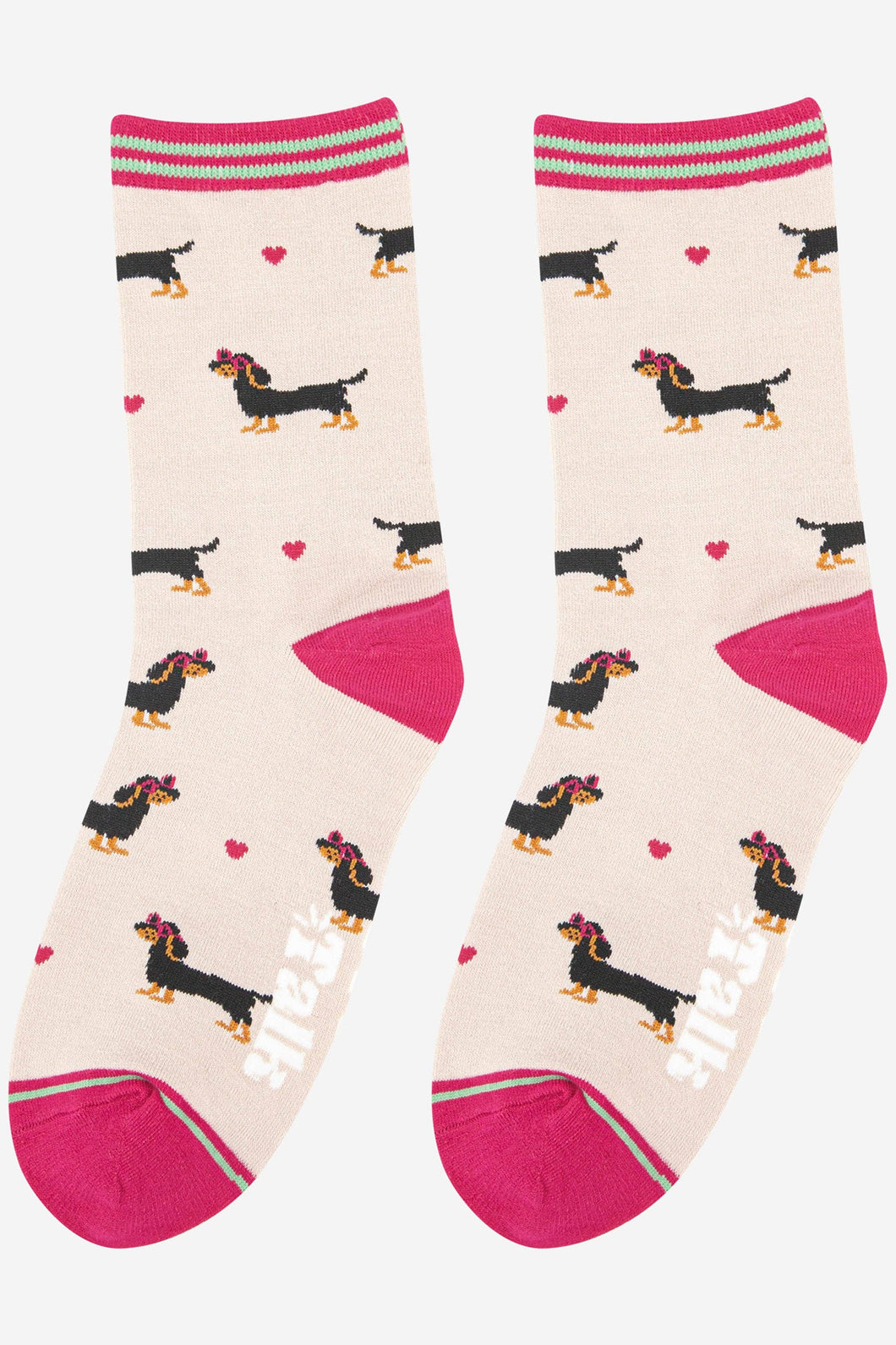 Women's Sausage Dog Love Heart Glasses Bamboo Socks: UK 3-7 | EU 36-40