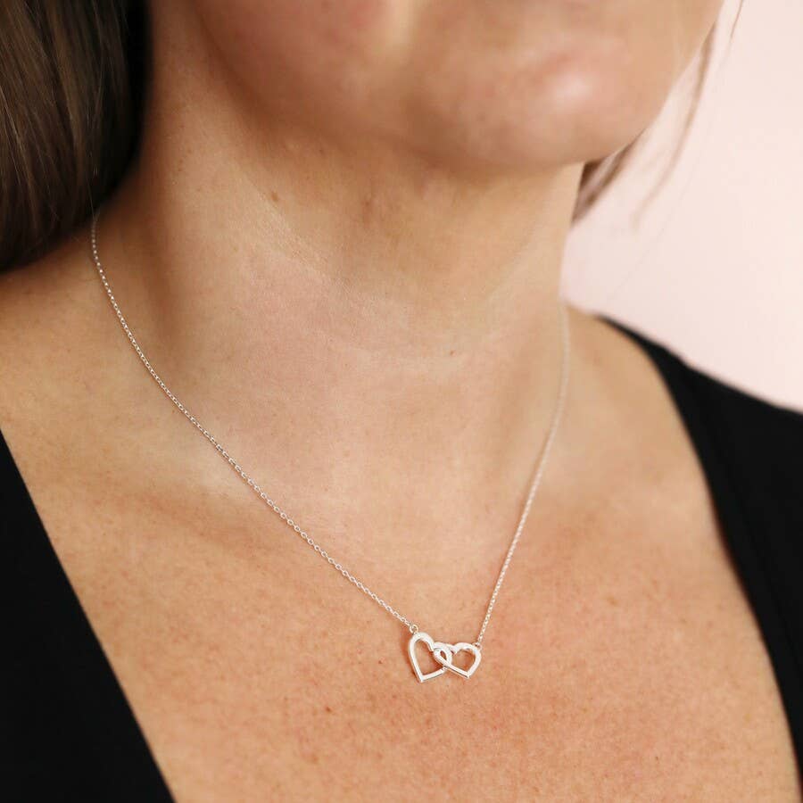 Interlocking Heart Necklace in Silver