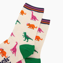 Load image into Gallery viewer, Women&#39;s Bamboo Socks - Cream/Multi, Dinosaurs: UK 3-7 | EU 36-40 | US 5-9