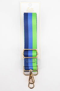 Bold Colour Triple Stripe Bag Strap in Blue & Green: One-size