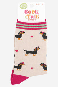 Women's Sausage Dog Love Heart Glasses Bamboo Socks: UK 3-7 | EU 36-40