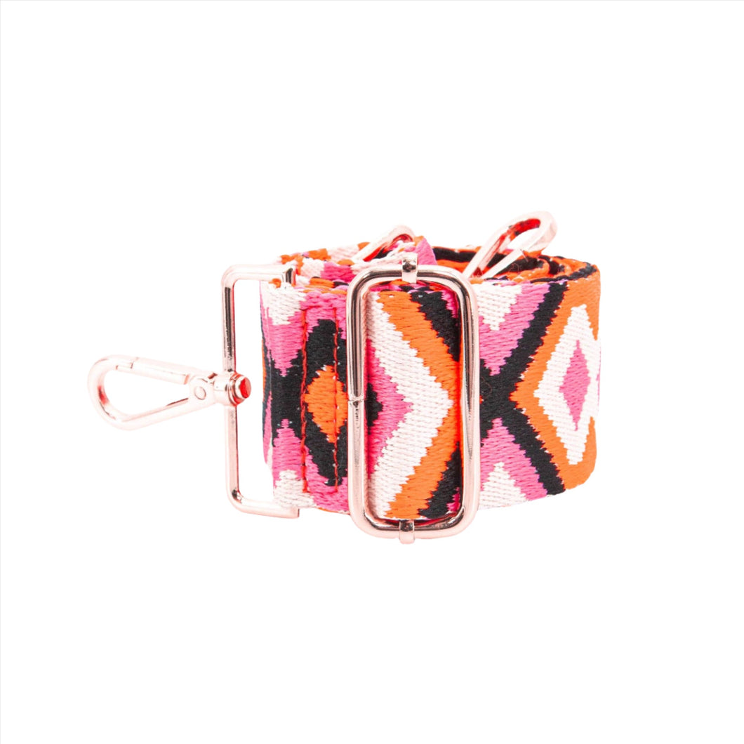 Woven Aztec Print Wide Bag Strain Pink & Orange: One-size