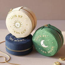 Load image into Gallery viewer, Sun and Moon Embroidered Round Jewellery Case in Beige