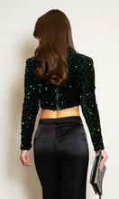 Load image into Gallery viewer, Green High Neck Sequin Crop Top